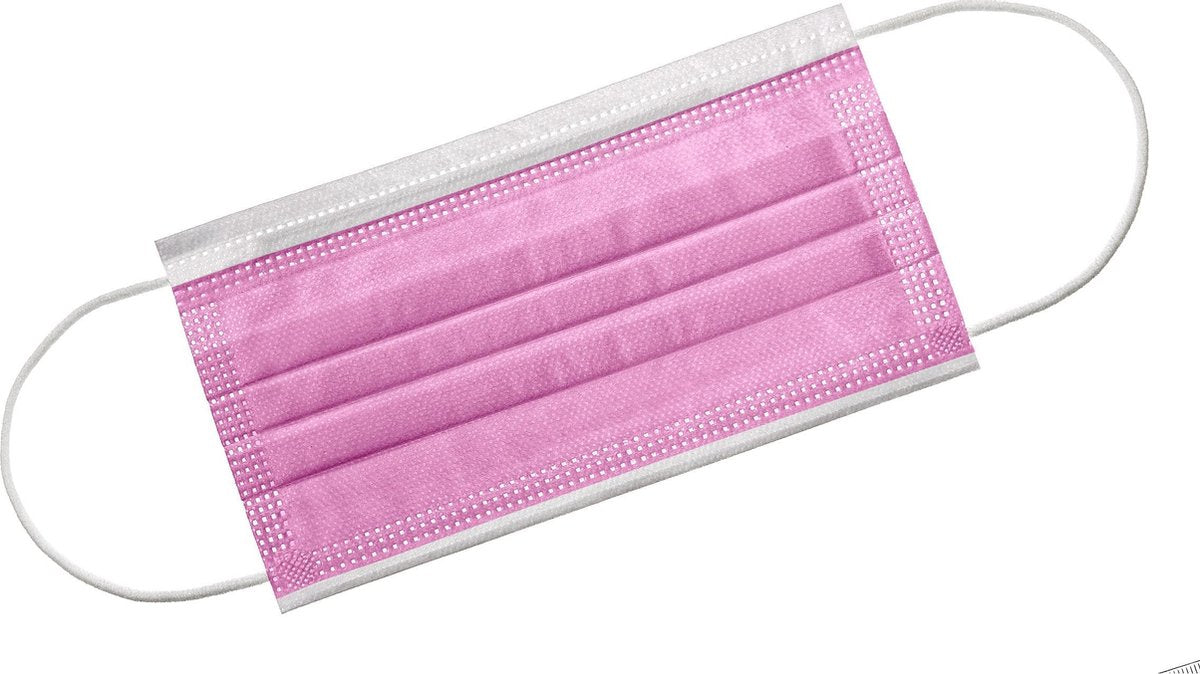 Akzenta Type IIR wegwerp medische mondkapjes roze met oorlussen | EN14683:2019 | 98% filtratie