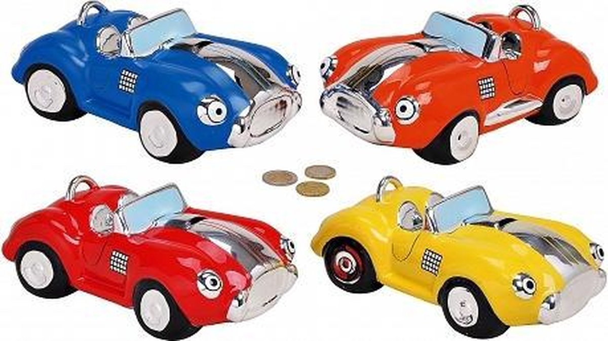 Spaarpot gekleurde auto 20 cm  geel
