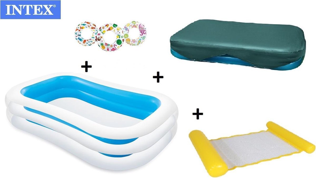 zwembad - zwembad intex afdekzeil- GRATIS 1x Zwemring - afdekhoes - familie zwembad - opblaasbare zwembad - COMBIDEAL - 262x175x56cm - Waterhangmat – hoofdsteun - Water hangmat - hangmat