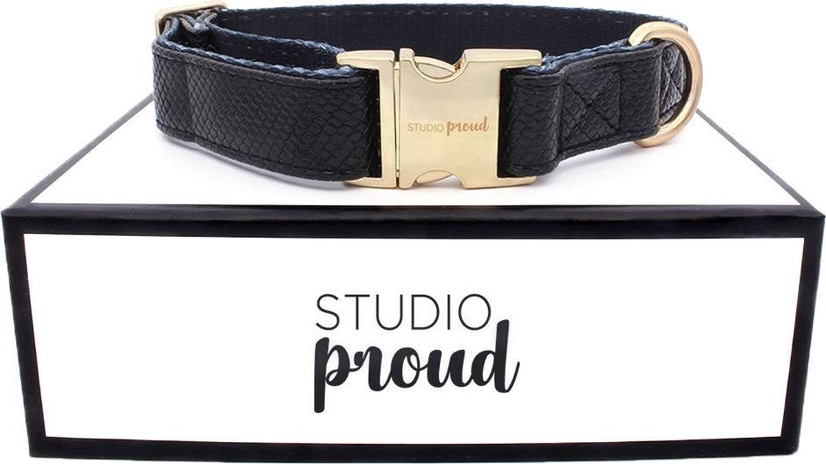 Studio Proud - Halsband - zwart snakeprint - goudkleurige accenten - te combineren met bijpassende riem