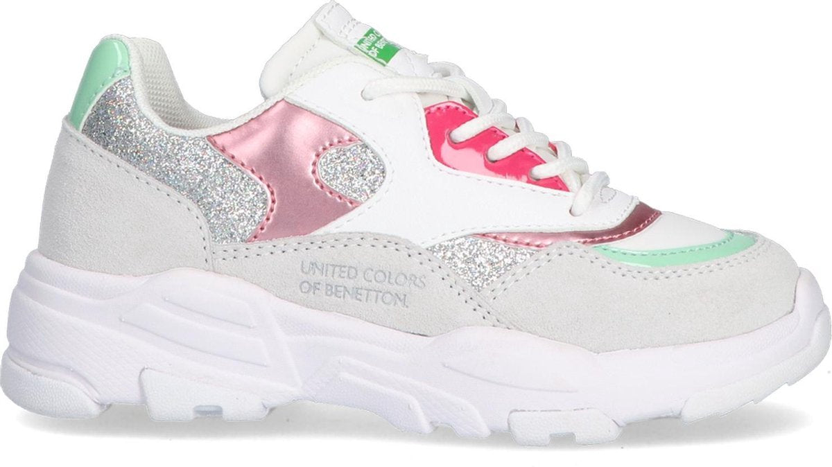 Benetton Vast Glitter Lage sneakers - Meisjes - Wit - Maat 35