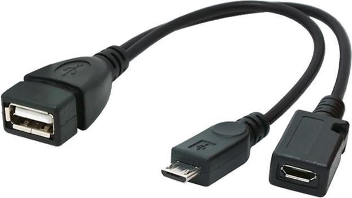 Transmedia USB Micro B (m) naar USB-A (v) OTG adapter met USB Micro B (v) voeding - USB2.0 - tot 1A / zwart - 0