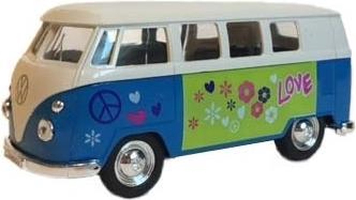 Speelgoed Volkswagen blauwe hippiebus 15 cm