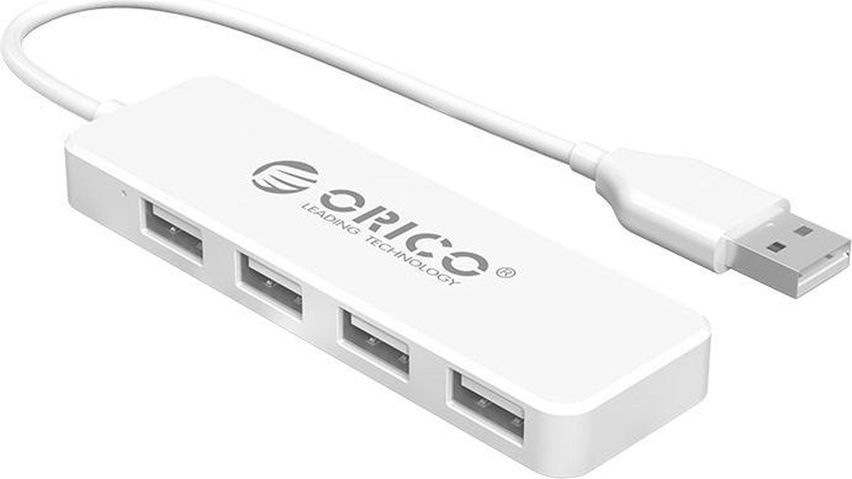 Orico USB 2.0 Hub met 4 USB A poorten - OTG - extra dun - wit