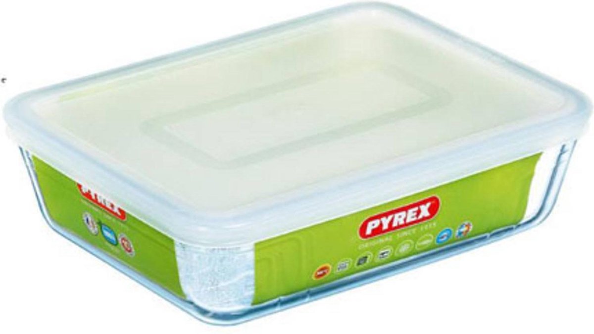 Pyrex Cook & Freeze Schaal Rechthoek - Inclusief Deksel - Borosilicaatglas - 22x17 cm - Transparant