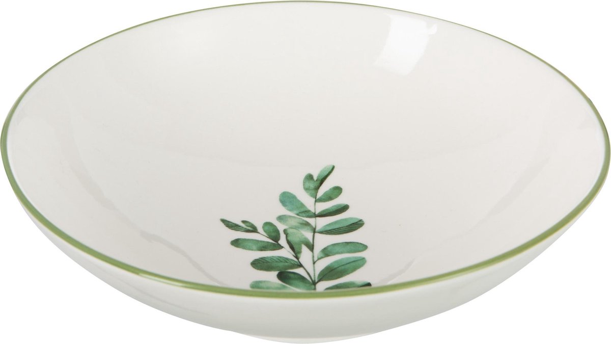J-Line Bord Diep Eucalyptus Porselein Wit/Groen Small