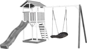 AXI Beach Tower Speeltoren met Roxy Nestschommel Grijs/wit - Grijze Glijbaan - Zandbak - FSC Hout