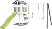 AXI Beach Tower Speeltoren met Dubbele Schommel Grijs/wit - Limoen Groene Glijbaan - Zandbak - FSC Hout
