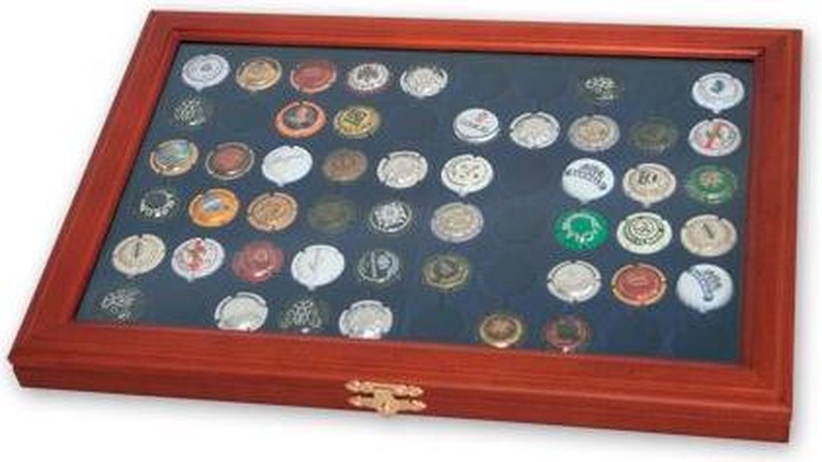SAFE Elegante houten vitrine geschikt voor champagnecapsules en kroonkurken - 380 x 265 x 30 mm