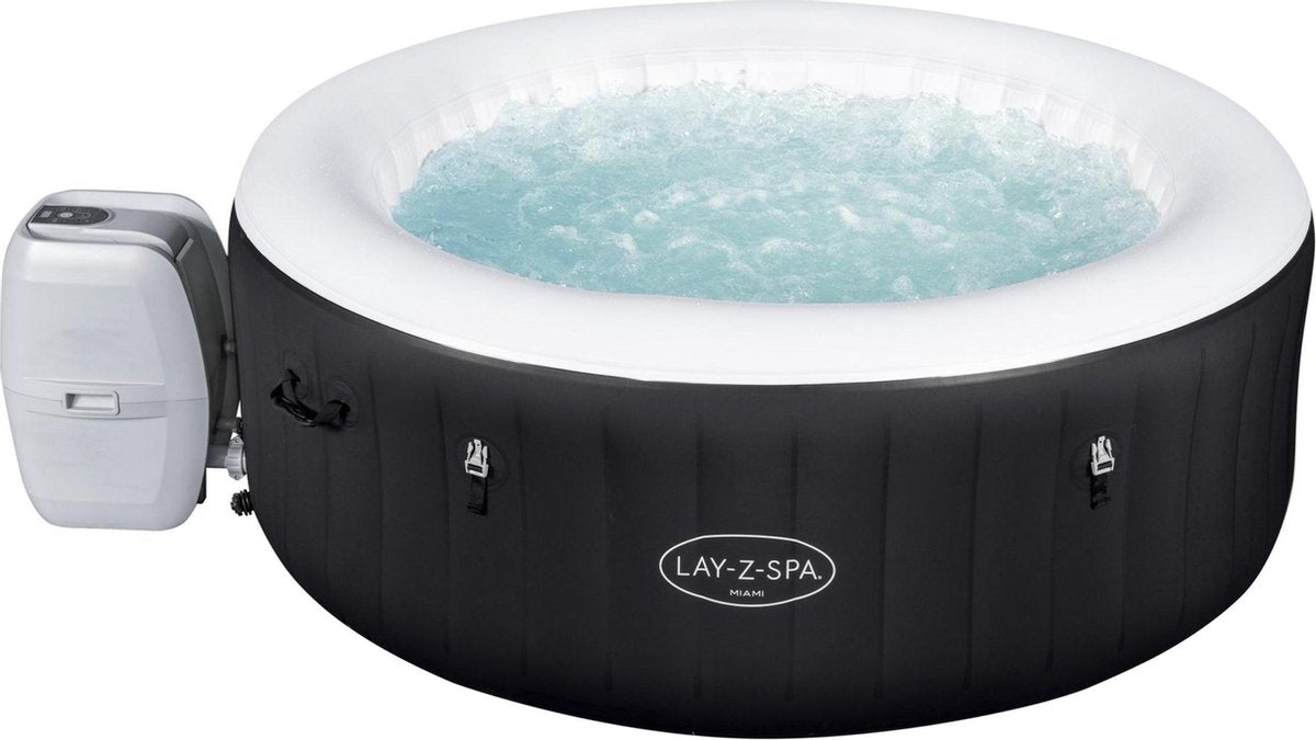 Bestway Lay-Z-spa Miami Jacuzzi Opblaasbaar (2021) - Bubbelbad voor 4 personen - Incl Pomp en Afdekzeil -  Ø 180x66 cm - Zwart