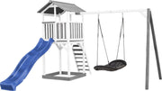 AXI Beach Tower Speeltoren met Roxy Nestschommel Grijs/wit - Blauwe Glijbaan - Zandbak - FSC Hout