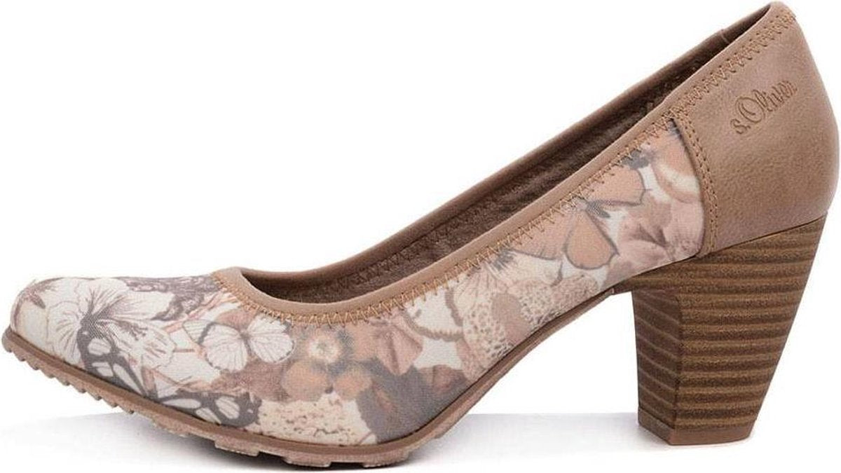 s.Oliver Pumps met Bloemenprint - Beige - Maat: 36