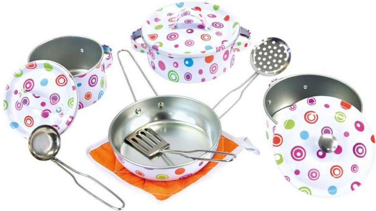Bino Pannenset Junior Aluminium Roze/wit/zilver 11-delig