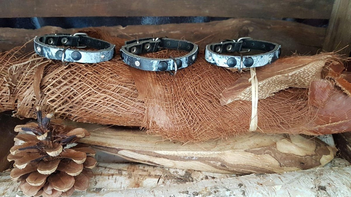 MRL Zwarte halsband met wit / zwarte opzet 1 cm. L2