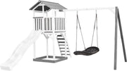 AXI Beach Tower Speeltoren met Roxy Nestschommel Grijs/wit - Witte Glijbaan - Zandbak - FSC Hout