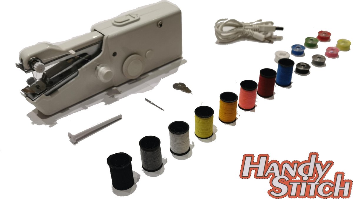 Handy Stitch - PREMIUM Handnaaimachine met USB Kabel + 16 Spoelen garen en accessoires