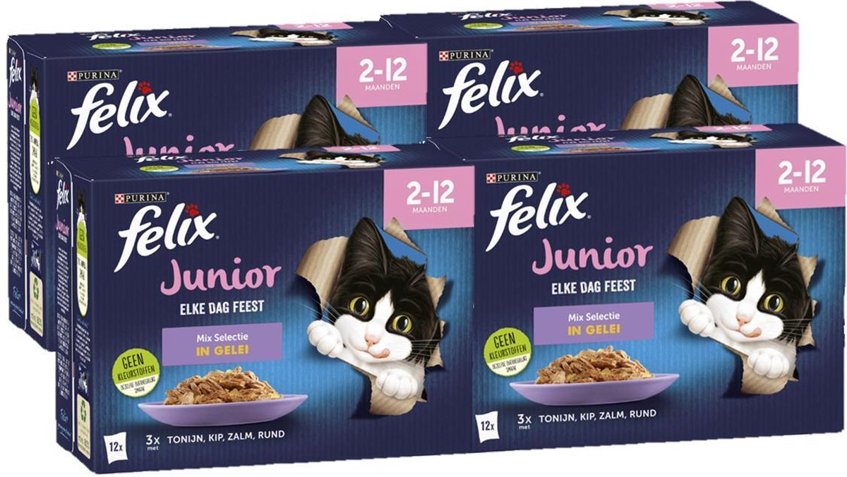 Felix Elke Dag Feest Mix Selectie in Gelei Junior - Kattenvoer - 48 x 85g