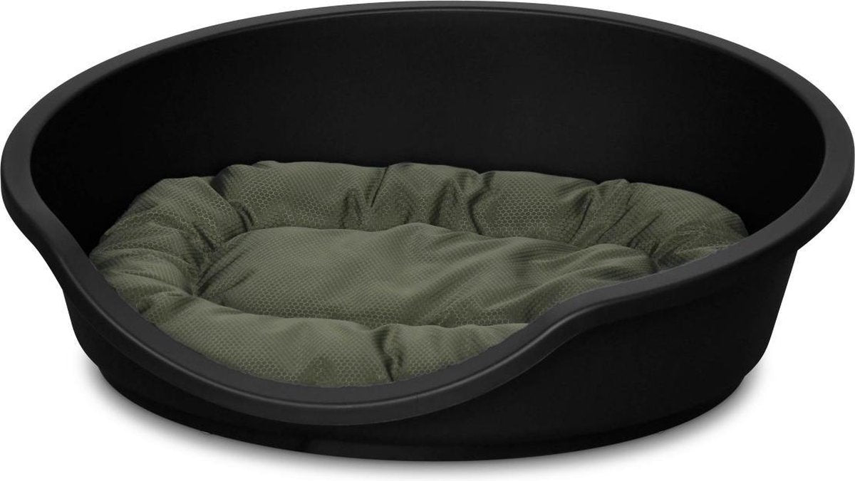 Alice's Garden - Matzwarte hondenmand - grijs/kaki kussen - L79xP60xH25
