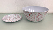 Plastic schaal en bord set - 2 stuks - Wit met rode stippen