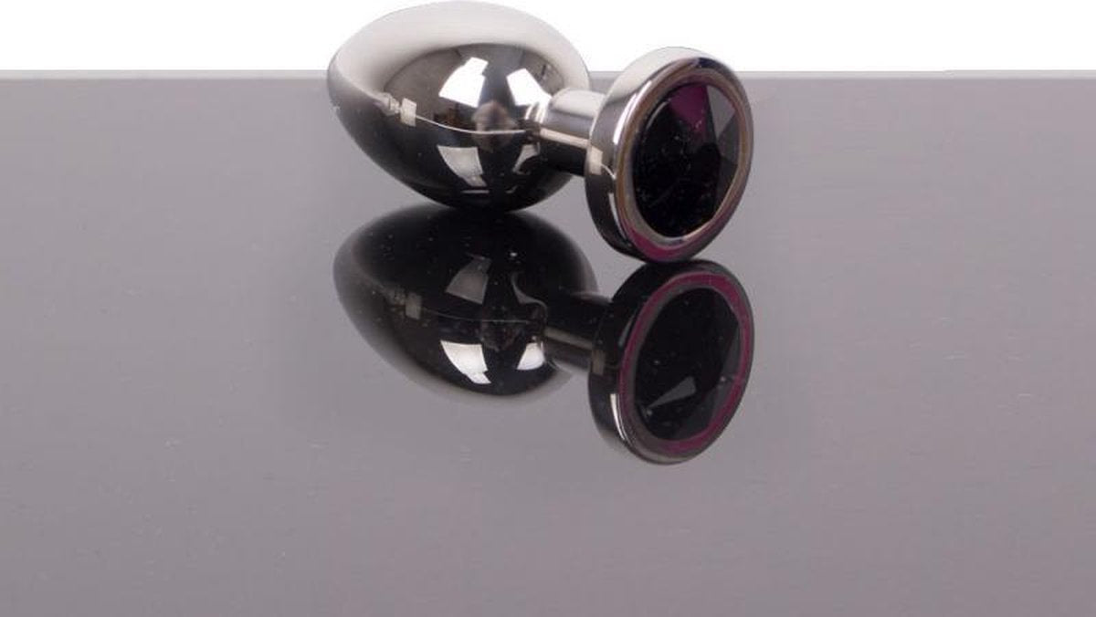 Buttplug RVS met zwart kristal - medium