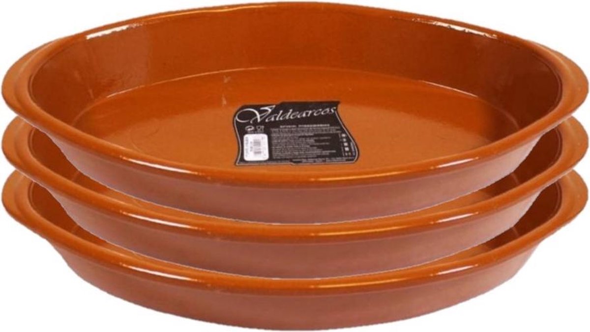 Set van 3x stuks tapas ovenschalen/serveerschalen ovaal terracotta Fontein 5 liter - Tapas serveerschalen/borden/ovenschalen