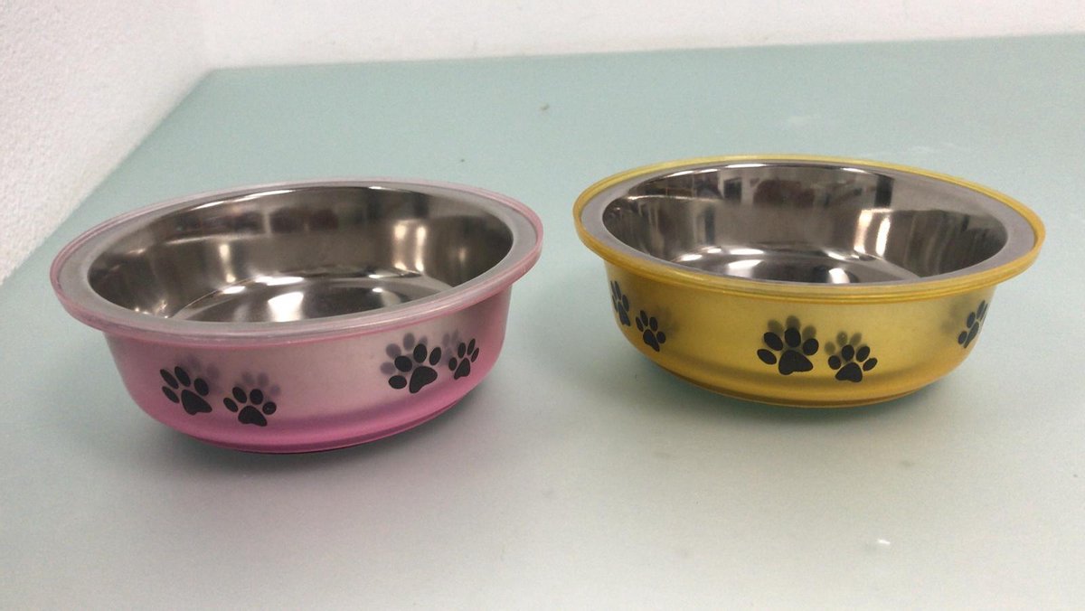Honden voerbak - Roze & Geel