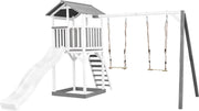 AXI Beach Tower Speeltoren met dubbele schommel Grijs/wit - Witte Glijbaan - Zandbak - FSC Hout