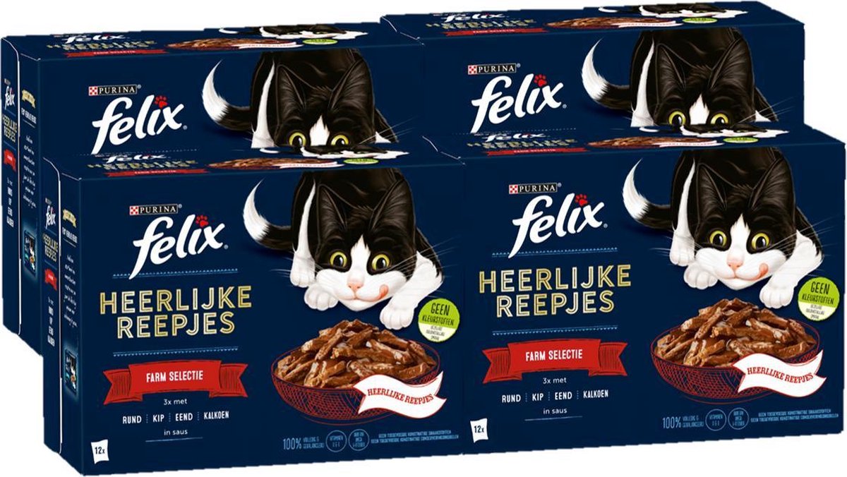 FELIX Heerlijke Reepjes Farm Selectie box - Kattenvoer nat - 4 x 12 zakjes van 80g