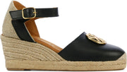 Unisa Vrouwen Leer Espadrilles / Damesschoenen Plateauzool Hoogte 6 - 6.5 cm Gesp sluiting -  Caspe - Zwart - maat 40