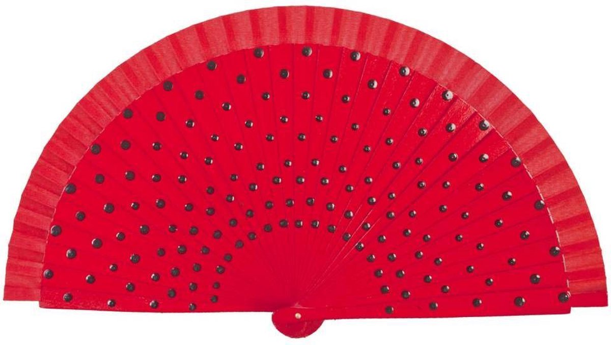 Waaier - Rood met Zwarte stippen - 23 cm