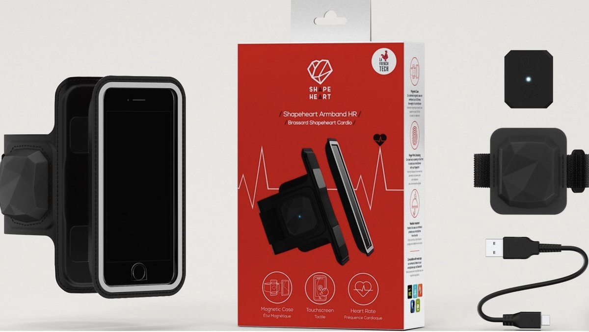 Shapeheart - Sport Armband met Heart Rate Moniter - gebruik voor maat tot - 6.2" (Zwart) (hartritmemonitor)