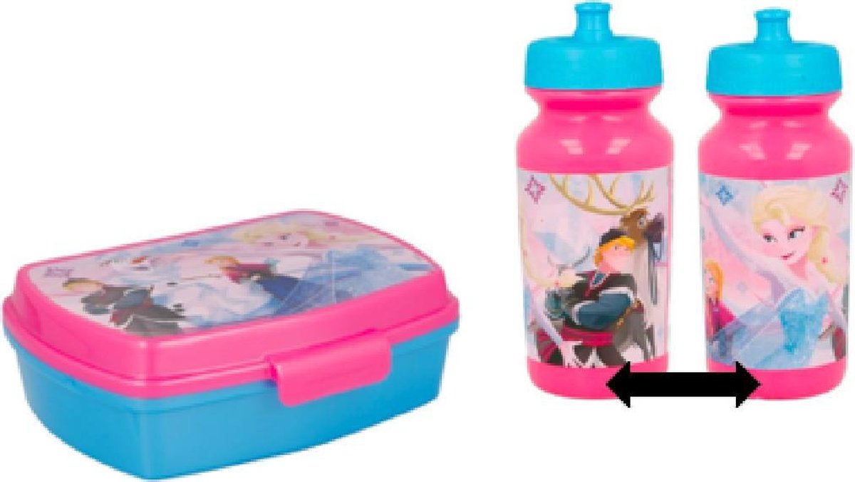 Frozen brooddoos (17 cm - 13 cm - 6 cm) + Sportfles (15 cm hoog - 340 ml )