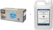 3 Laags Mondkapje - 50 stuks - Licht Blauw + Handgel - 5 liter