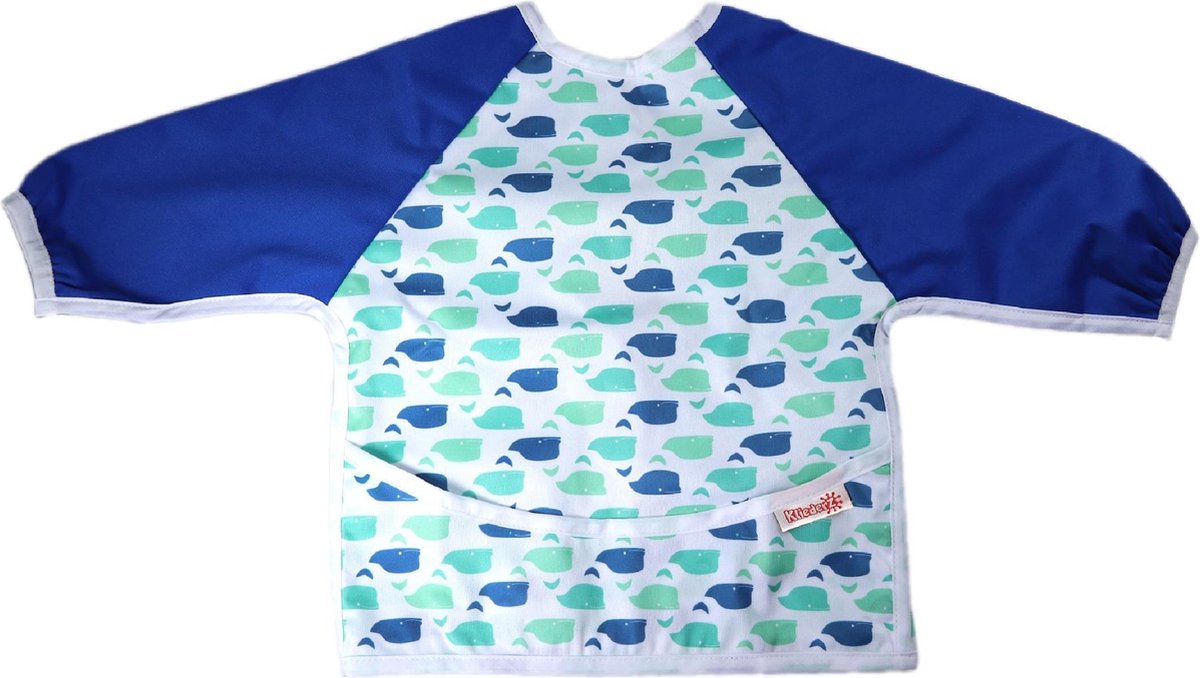 Slab met mouwen | KliederZ lange mouwslab 6 - 18 mnd | jongen babyslab blauw Walvis LB06a