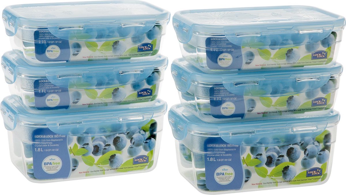 Lock&Lock Vershoudbakjes – Set van 6 stuks – Stapelbaar – Helder Transparant