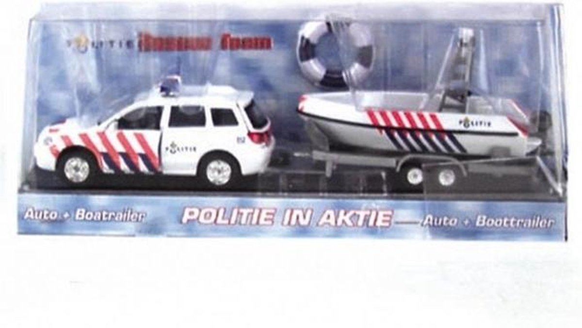 Schaalmodel politie auto met boot