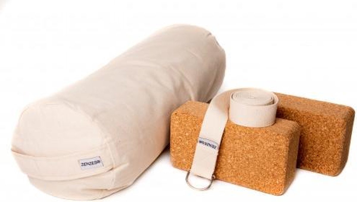 Zenzes PRO bolster met yogariem en 2 yogablokken - ecru