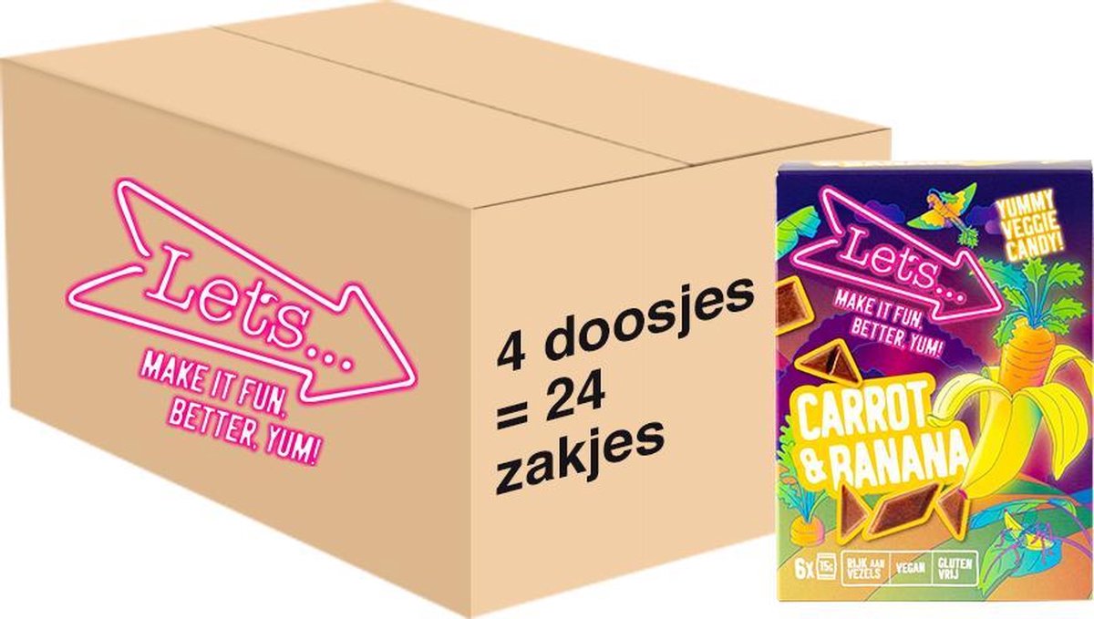 Let's - Wortel & Banaan smaak - Groente & Fruit Snoep - 4 doosjes x 90 gram  - omdoos / grootverpakking
