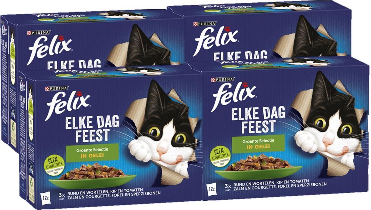 Felix Elke Dag Feest Groente Selectie in Gelei - Kattenvoer - 48 x 85g