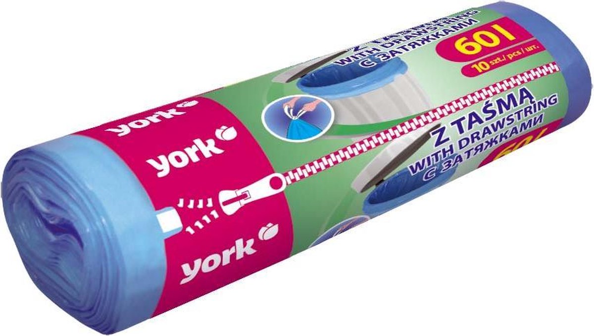 Afvalzakken met aantreklint / Inhoud 60 L. /  10 rollen = 100 zakken| VOORDEELVERPAKKING| 60 x 70cm