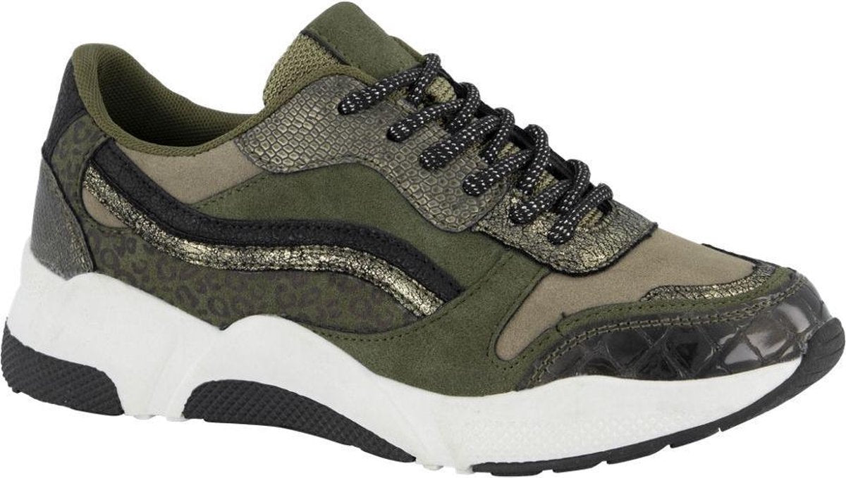 Graceland Dames Groene sneaker metallic - Maat 37