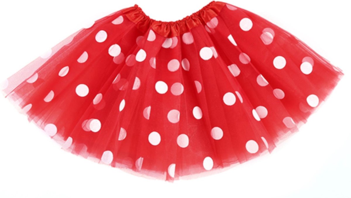 Rode tutu polkadots rokje witte stippen - maat 116 128 134 140 146 - Minnie Mouse ballet turnen kabouter tule rok petticoat