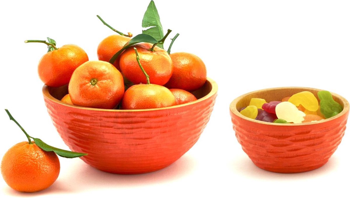 Mango houten Fruitschaal Decoratie Schaal kom Oranje Duurzaam Ecologisch Handgemaakt 2 Stuks