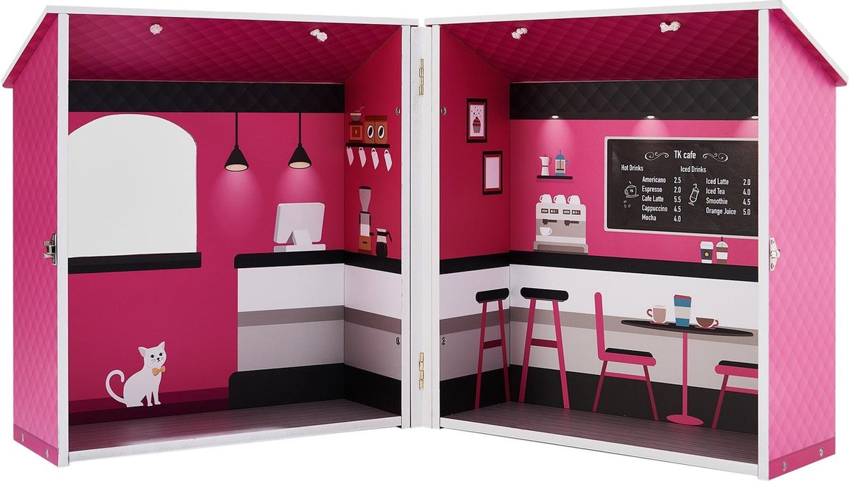 Teamson Kids - Dreamland Stadscafé 30 cm Poppenhuis - Roze/Wit/Zwart TD-12953A