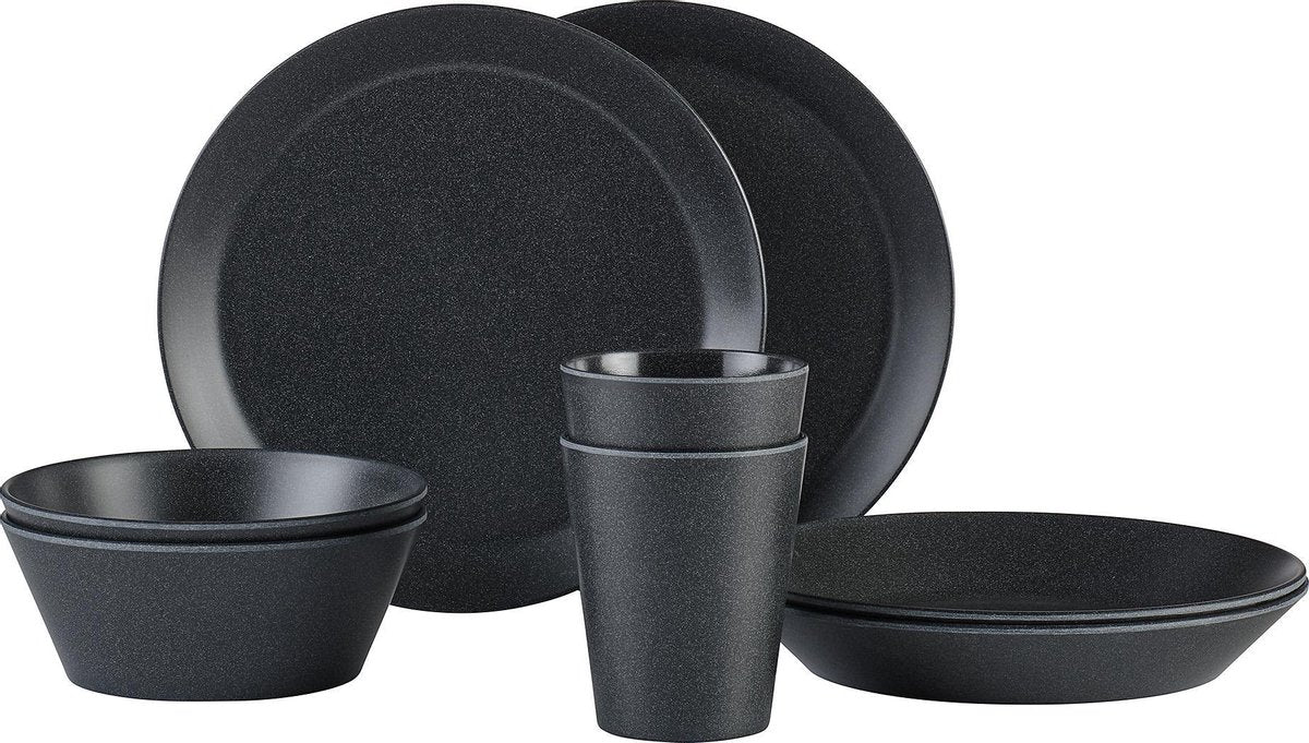 Mepal - Serviesset Bloom 8-delig – Geschikt als stijlvol buitenservies - Pebble black – Ideaal voor buiten en binnen – licht in gewicht