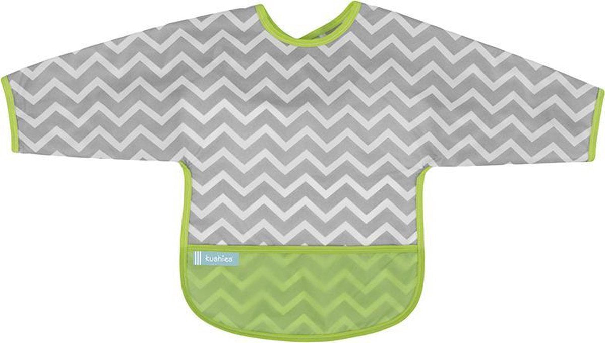 Kushies - Slabbetje -Waterdichte slab - met mouw - Zigzag grijs - 2 t/m 4 jaar