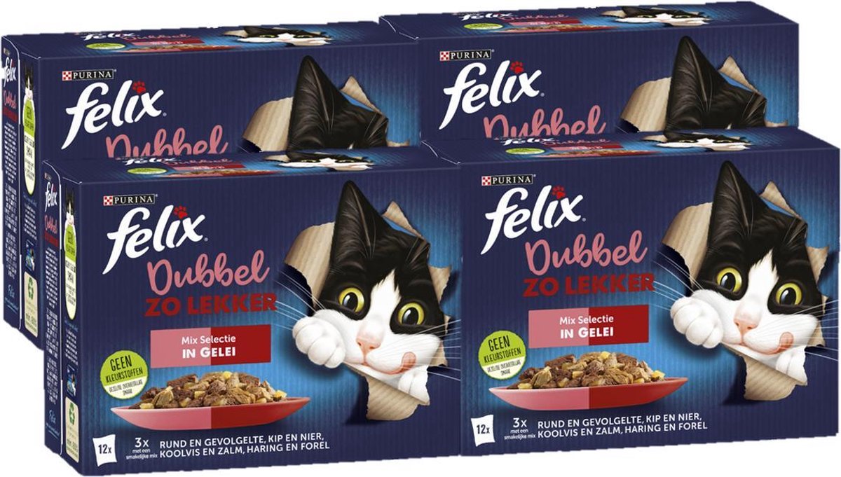 Felix Dubbel Zo Lekker Mix Selectie in Gelei - Kattenvoer - 48 x 85g