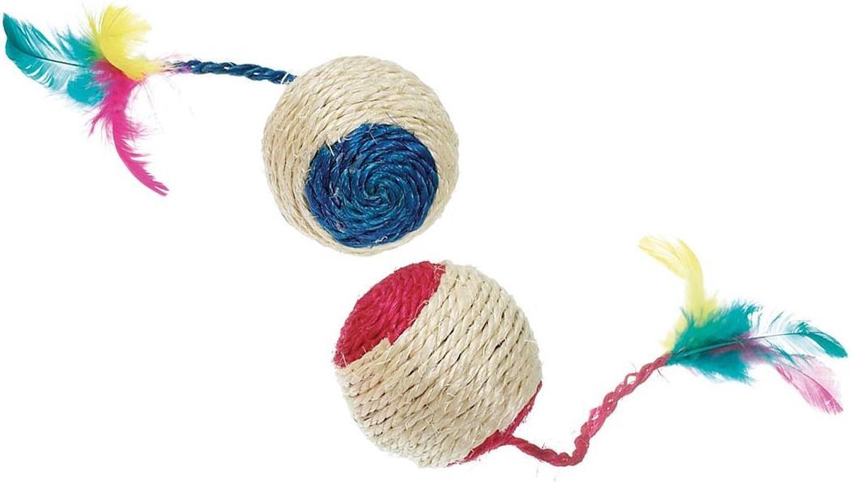 Sisal playball with rattle + feather