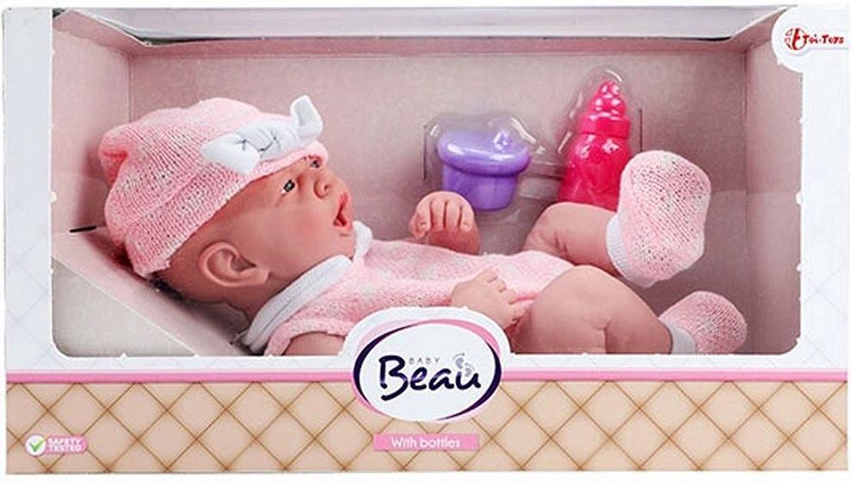 Beau Levensechte Gapende Babypop 36 cm + Accessoires