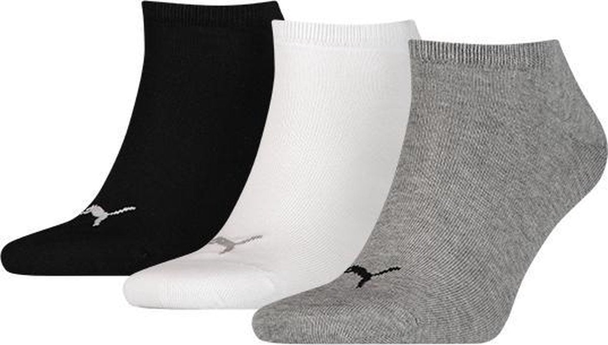 PUMA Quarter Plain Enkelsokken - 3 pack - Zwart/Wit/Grijs - Maat 39-42